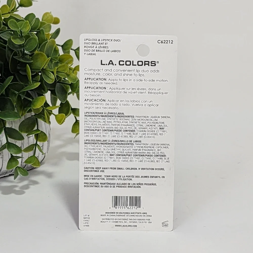 L.A. Colors Lip Duo High Shine Moisturizing Lipstick - Clarity C62212